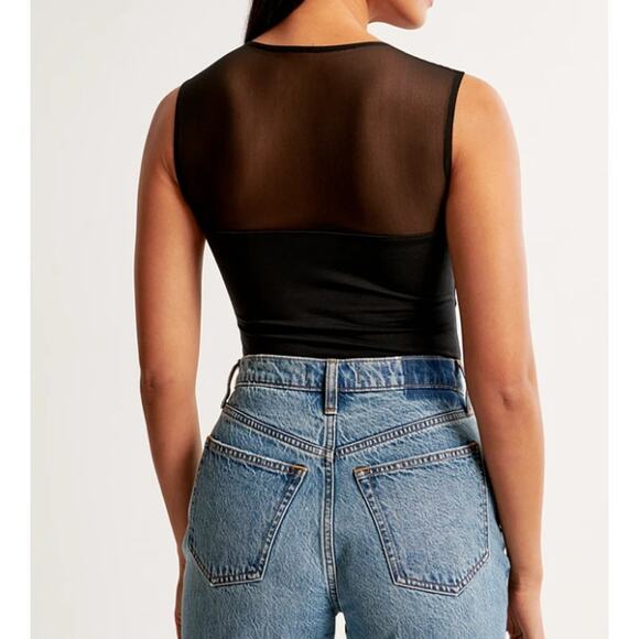 Abercrombie and Fitch Black Mesh Twist Top Women's Size S Tank Datenight EUC - Picture 2 of 6